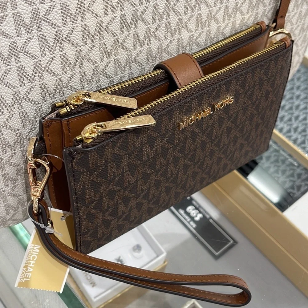 Michael Kors Jet Set Travel Large Double-Zip Wristlet-Wallet-Phone Holder NWT